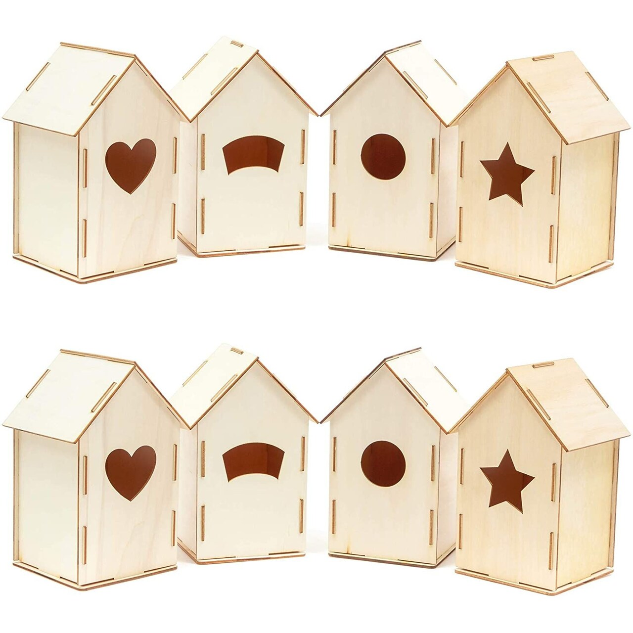 Mini Wood Bird Houses for DIY Crafts (4 Designs, 8 Count)